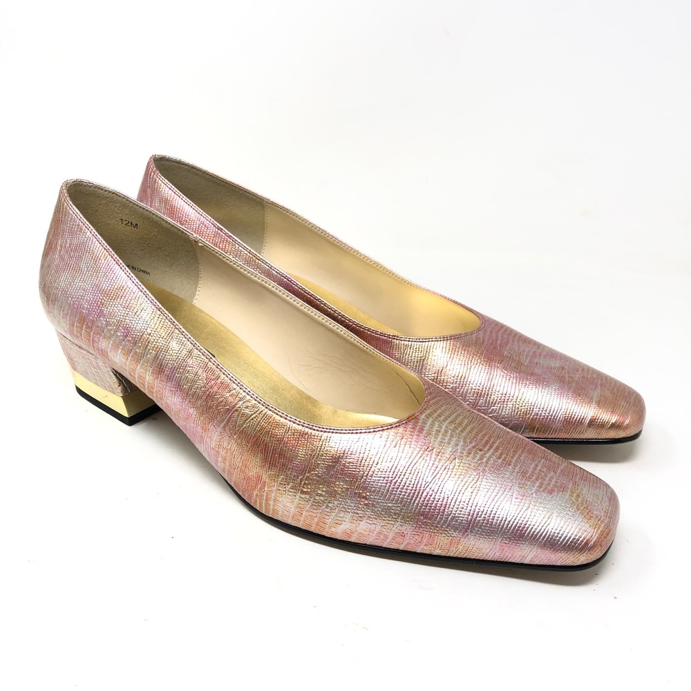 J Renee Womens‎ 12 Vintage Heel Rose Gold Pink Iridescent Lizard Embossed Pumps